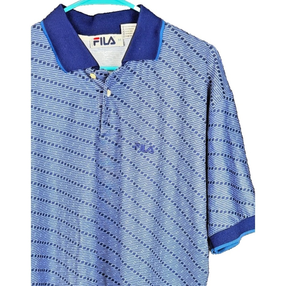 Fila Polo Shirt Medium Blue Geometric Abstract Vintage Made in Italy Sport‎